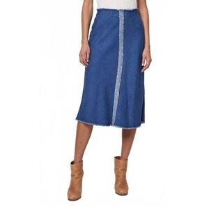 Raquel Allegra Aurora Washed‎ Indigo Denim Midi Jean Skirt Size 0 Raw Hem Boho